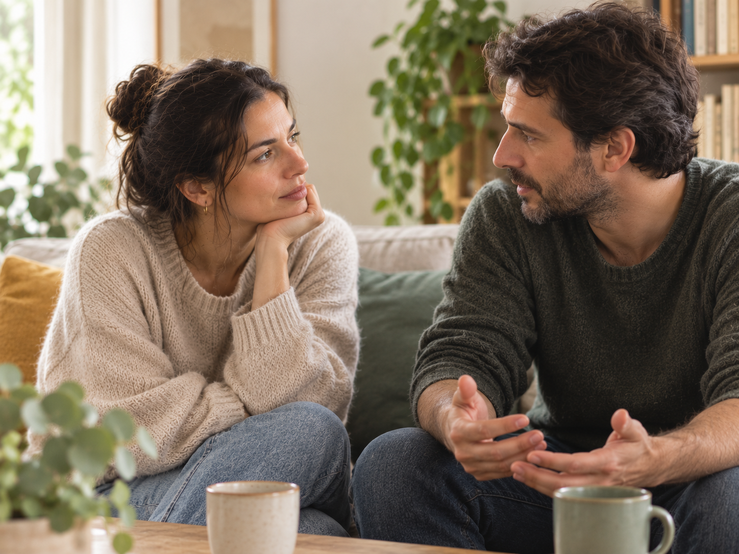 Pareja hablando sobre la decisión de tener hijos