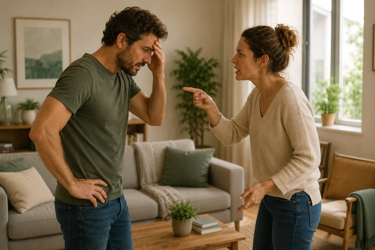 Pareja en una discusión que se repite sin resolverse — terapia de pareja en Barcelona