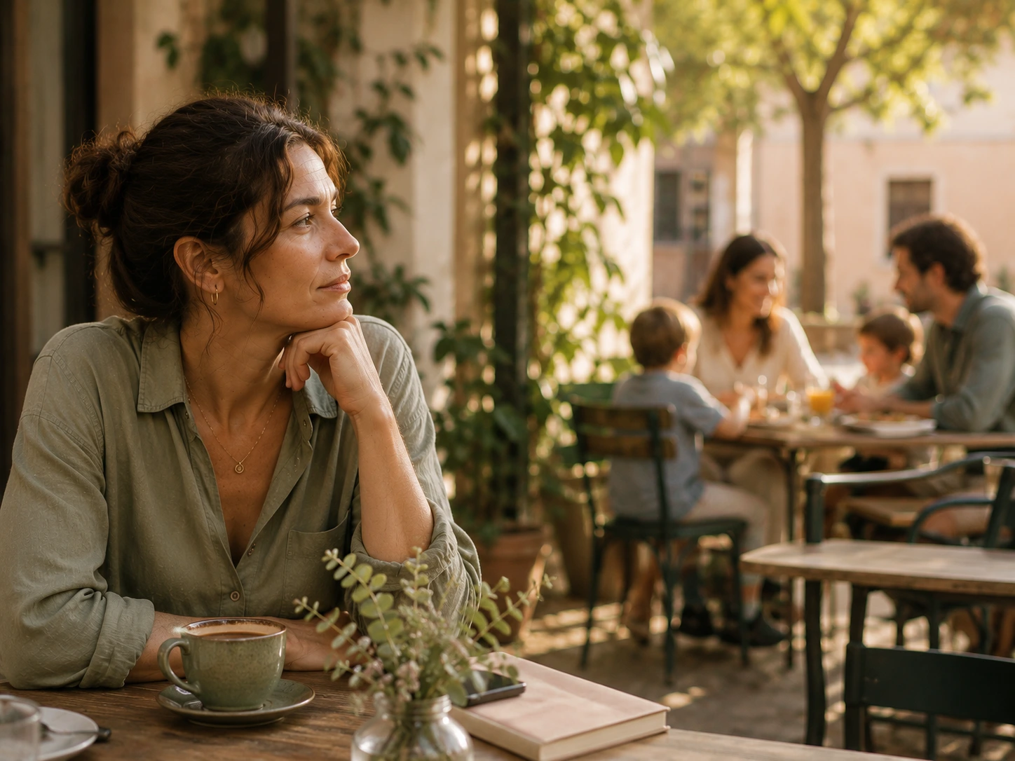 Mujer adulta reflexionando sobre el tiempo y la presión del entorno