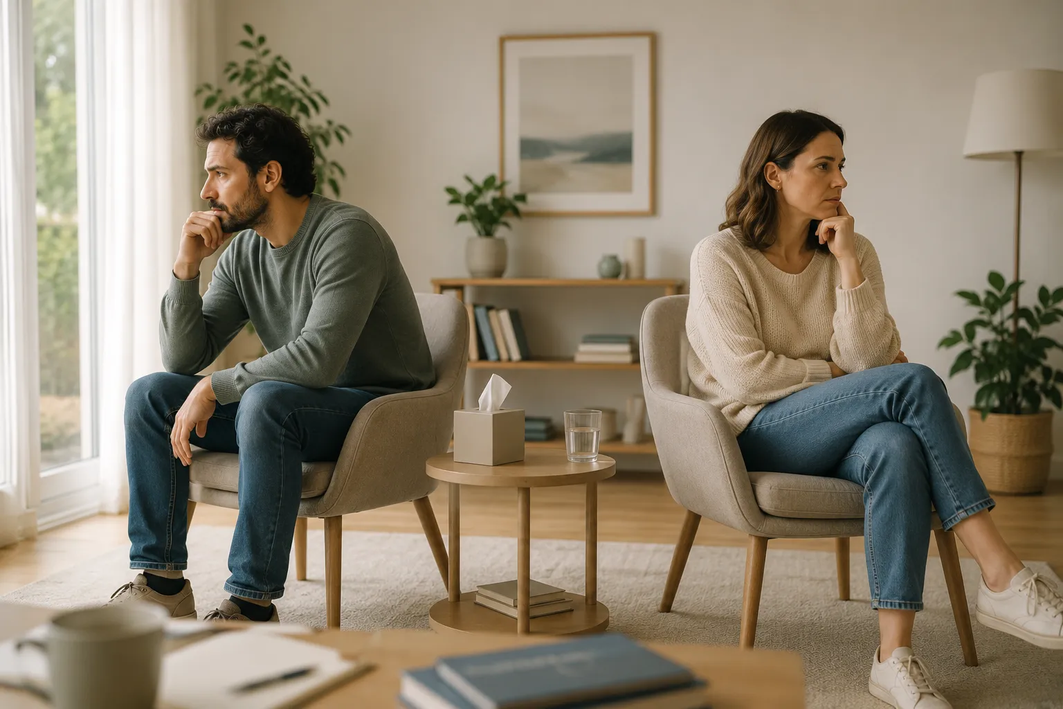 Pareja ante la decisión de seguir juntos o separarse — terapia de pareja
